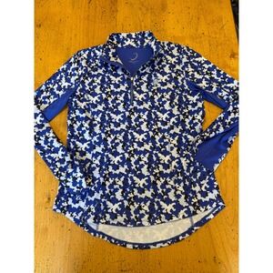 Womens Zero Restriction Size M Blue Camo Quarter Zip Pullover Vented Back